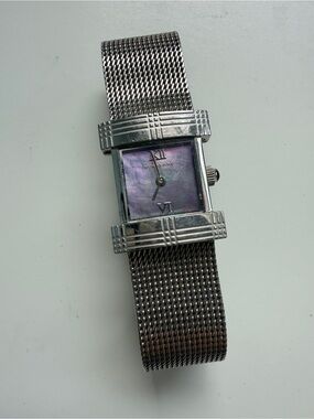 Burberry Silver Mesh Bracelet Watch with Light Purple Mother-of-Pearl Dial